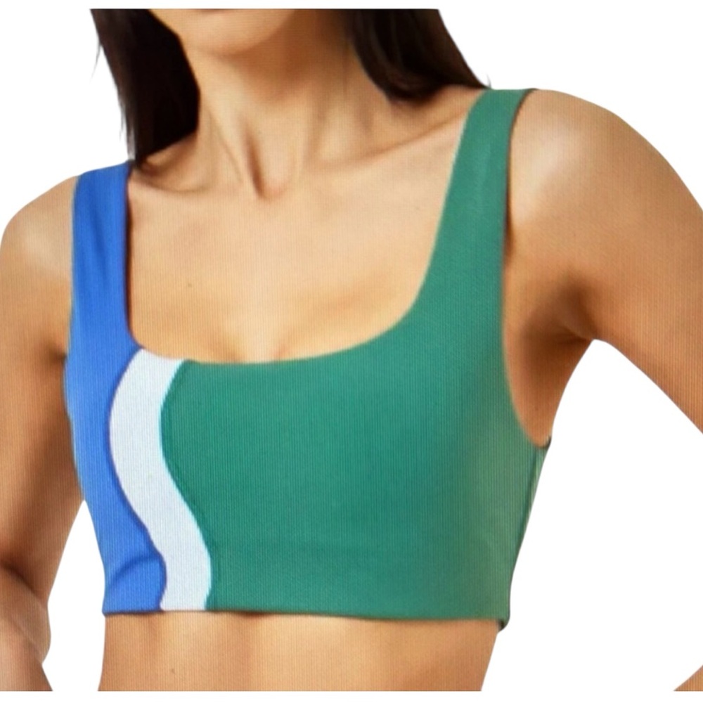L*Space Make Waves Bra Top Cypress Green Colorblock Activewear Medium